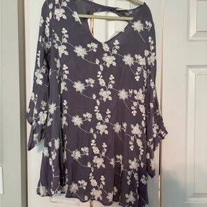 Altar'd State Floral Embroidered Blouse - Purple and White